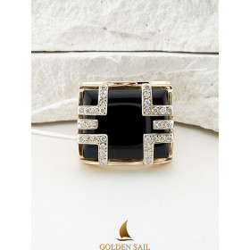Перстень із лимонного золота з діамантами та оніксом у стилі Cartier